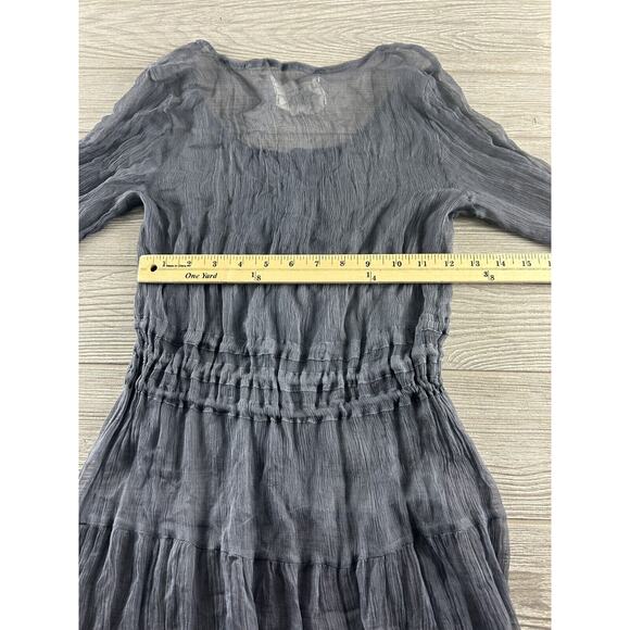 WOMENS 4 LOVE AND LIBERTY BLUE GREY SILK SHEER TUNIC SHIFT DRESS Size Medium - Picture 8 of 11